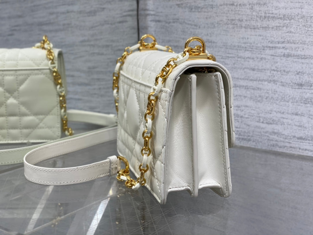 Dior Miss Caro White Macrocannage Lambskin Bag - 19 x 13 x 5.5 cm